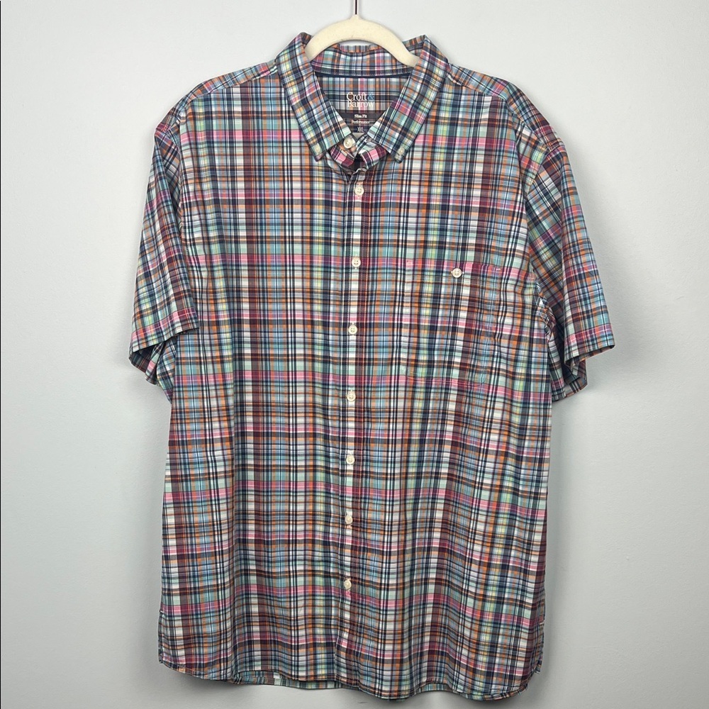 Croft & Barrow slim fit performance XXL men’s plaid button down short sleeve
